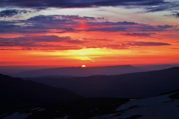 Sunrise near the mount Djentu(2850m), Caucasus.