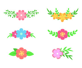 Vector set of floral text dividers. Flowers and leaves. Bouquet design for wedding invitations or greeting cards. Vector