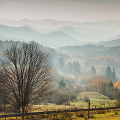 Autumn foggy mountains landscape Slovakia