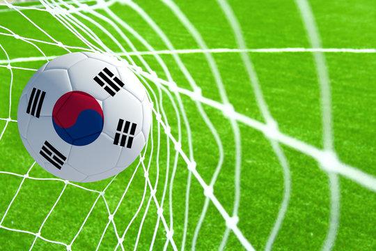 3d rendering of a soccer ball with the flag of Peru in the net.