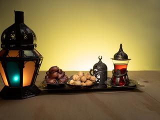 Candle light lids on muslim style's lantern shining