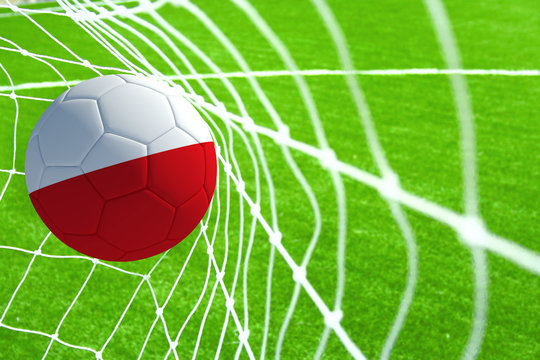 3d rendering of a soccer ball with the flag of Poland in the net.