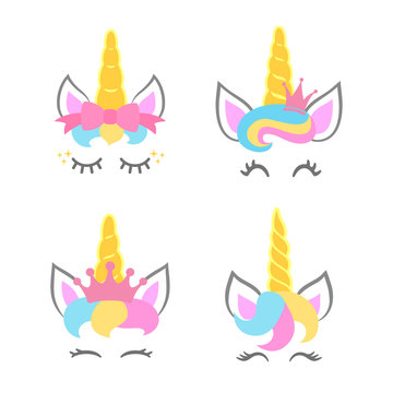 Cute unicorn faces. Unicorn heads. Unicorn constructor. Vector
