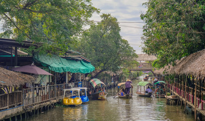 Khlong Lat Mayom Floating Market, Bangkok - December 17, 2017: Khlong Lat Mayom floating market in Bangkok