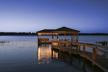 Wooden Boat Dock at Twilight 