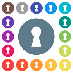 Keyhole flat white icons on round color backgrounds