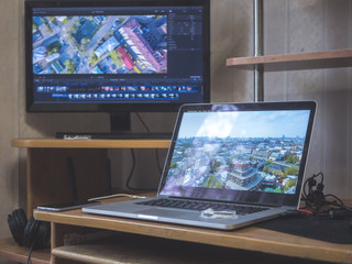 video editing home studio with external monitor