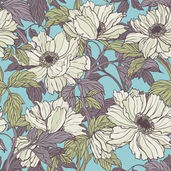 Rolgordijnen Seamless pattern with poppy, Peonies or roses flowers © polina21