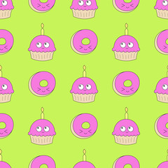 Seamless baby pattern with kawaii characters. Best Choice for cards, invitations, printing, party packs, blog backgrounds, paper craft, party invitations, digital scrapbooking.