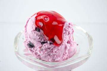 ice cream, red fruits