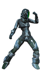 apocalyptic astronaut girl exploring arround