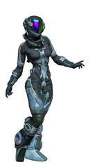 apocalyptic astronaut girl exploring arround