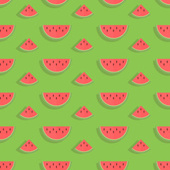Seamless pattern with slices of watermelon on a green background