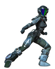 apocalyptic astronaut girl exploring arround