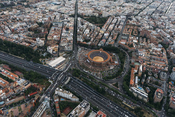 Cityscape skyline view of Madrid, bullfighter Las Vantas