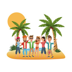 People in party at beach vector illustration graphic design