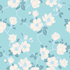 Vintage seamless pattern with apple flowers. Cherry blossom or sakura
