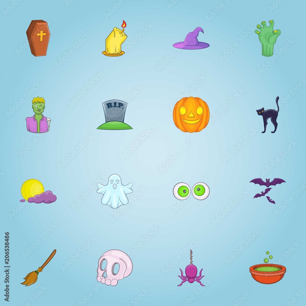 Canvas Prints Halloween icons set. Cartoon illustration of 16 halloween vector icons for web - Canvas Prints