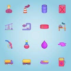 Oil production icons set. Cartoon illustration of 16 oil production vector icons for web