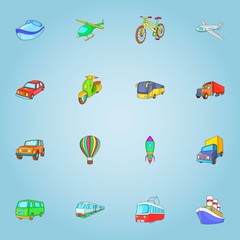 Transport icons set. Cartoon illustration of 16 transport vector icons for web