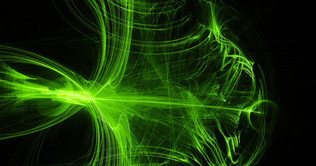 Green Abstract Lines Curves Particles Background