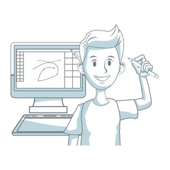 Graphic designer working with computer vector illustration graphic design