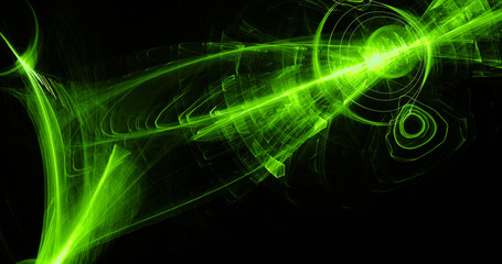 Green Abstract Lines Curves Particles Background