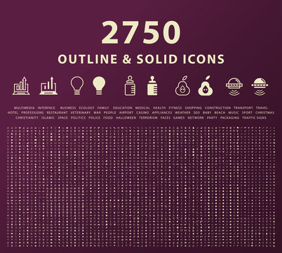 Set of 2750 Outline and Solid Icons . Vector Isolated Elements