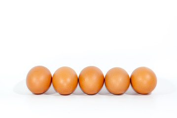 Brown big chicken eggs on white screen, suit for making ingredient photo