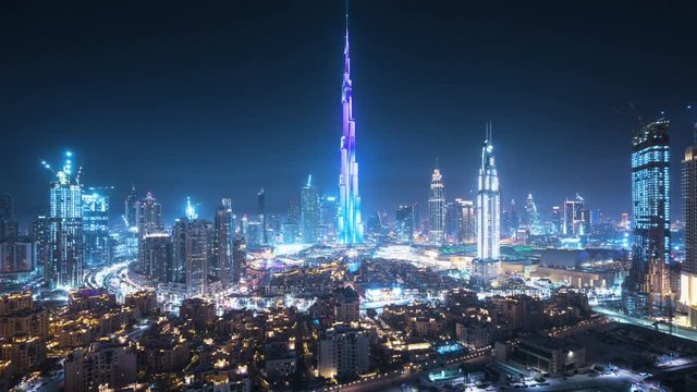 sunset and sumrise timelapse, downtown of Dubai, UAE