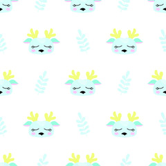 Seamless baby pattern with deer and twig. Best Choice for cards, invitations, printing, party packs, blog backgrounds, paper craft, party invitations, digital scrapbooking.