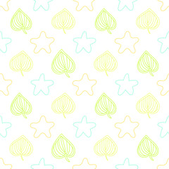 Seamless baby pattern with leaves and stars. Best Choice for cards, invitations, printing, party packs, blog backgrounds, paper craft, party invitations, digital scrapbooking.