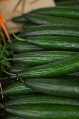 fresh, green cucumbers on the weekly market, can be used as background 