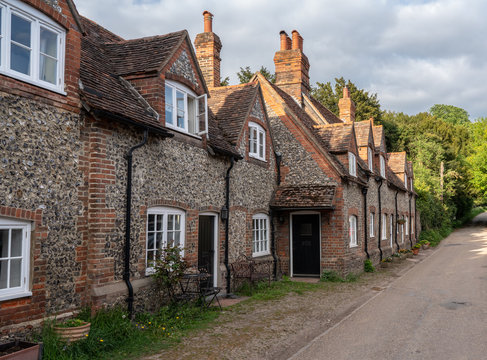 Pretty street of brick houses in village of Hambleden