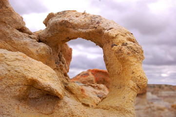 Sandstone arch formation in the Bisti Badlands of North West New Mexico.