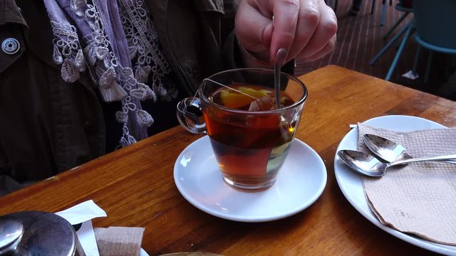Tea in cafe.	Madrid, Spain.	