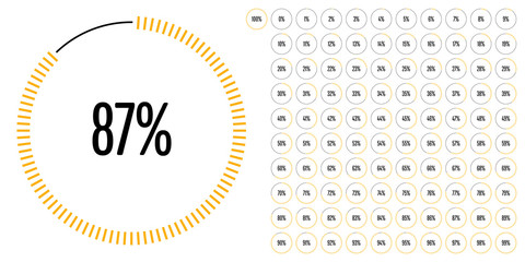 Set of circle percentage diagrams from 0 to 100 ready-to-use for web design, user interface (UI) or infographic - indicator with yellow