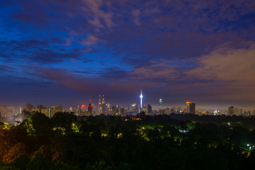 Naklejka premium Majestic sunrise over downtown Kuala Lumpur, Malaysia 