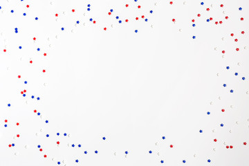 USA holiday decorations on a white background flat lay