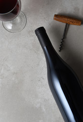 Flat lay wine bottle still life