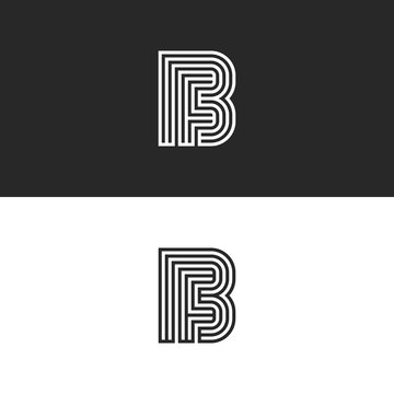 Initials FB logo monogram, simple parallel thin lines design, union two letters F and B, creative idea business card emblem BF