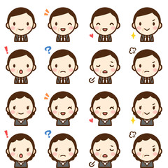 Isolated set of middle aged man & woman avatar expressions