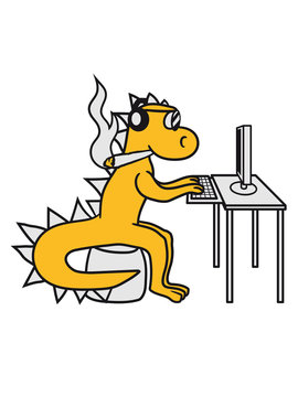 weed hanf rauchen arbeiten zocken gamer computer tisch schreibtisch schreiben tastatur spielen sitzend stuhl gro&szlig; comic cartoon wyvern mystisch fantasy Drache