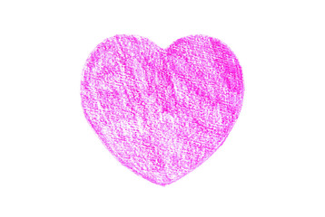 Pencil hand drawn pink heart isolated on white background