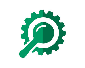 magnifying glass gear business company office corporate image vector icon logo