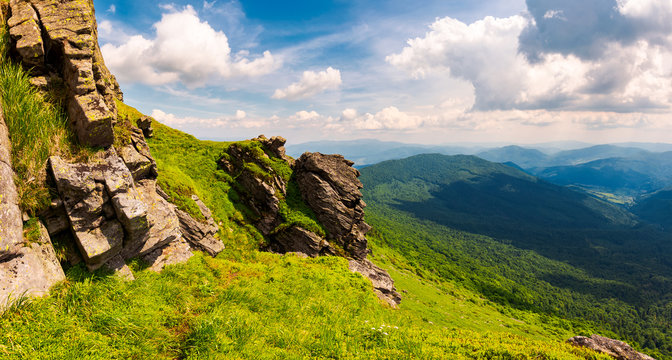 beautiful mountain scenery in summer. gorgeous view from rocky cliff in to the valley. amazing Carpathian landscape