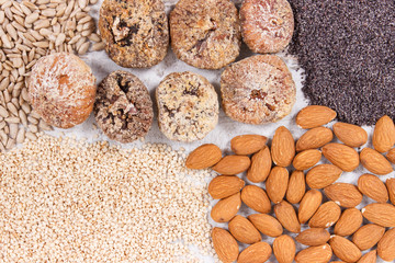 Natural food containing calcium, minerals and dietary fiber, healthy nutrition concept