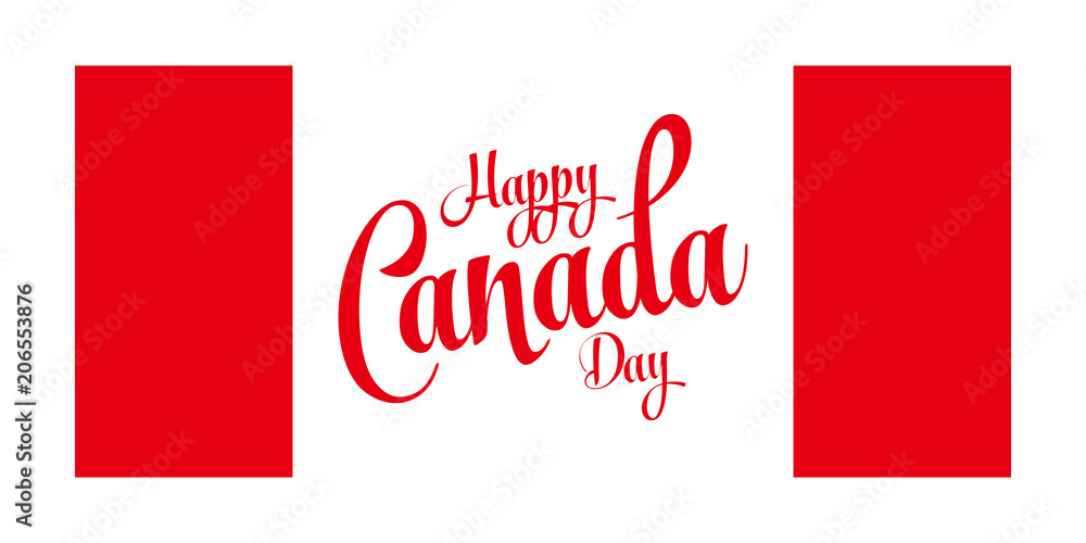 Canvas Prints happy canada day greeting card. calligraphic text and canadian flag color. vector illustration.