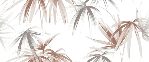 Tapeten Nahtloses Muster der tropischen Pflanze, Roségold und weiße Palmblätter auf weißem Hintergrund © momosama