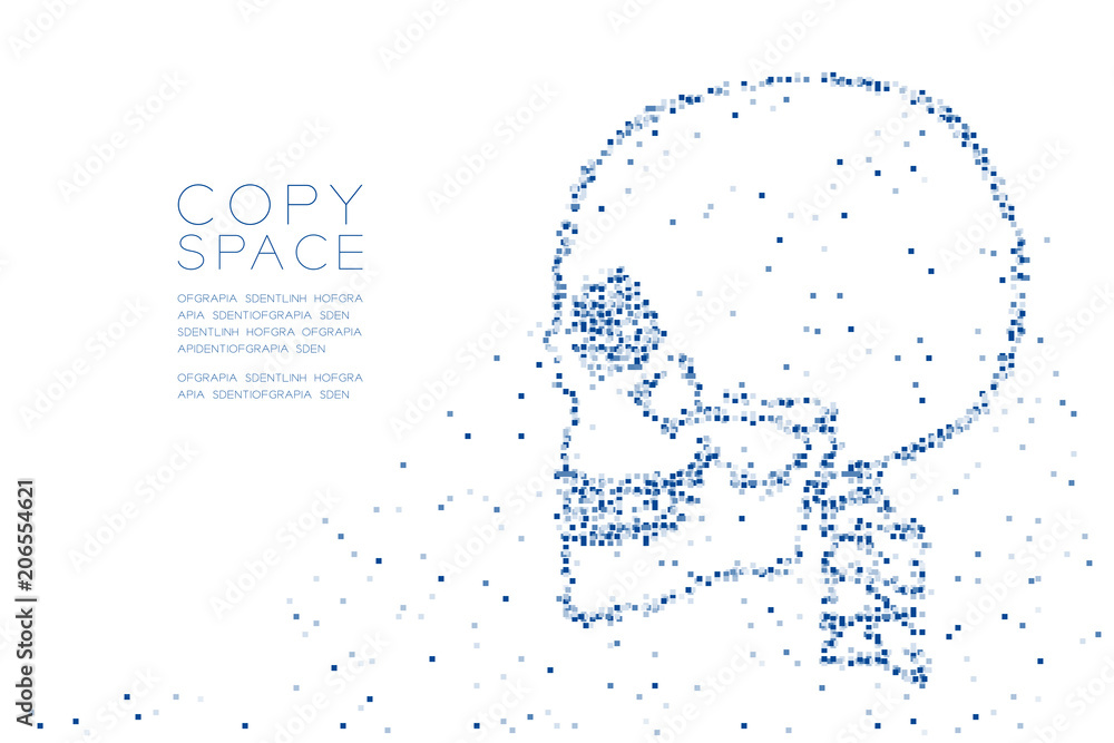 Poster abstract geometric square box pixel pattern skull side view shape, medical science concept design bl